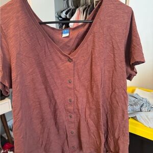 Old Navy Brown Short Sleeve Button Down Blouse